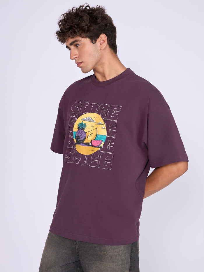Men's Printed Baggy T-Shirt  in midnight  plum