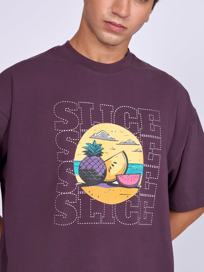 Everston - Slice Printed Baggy T-Shirt - Midnight Plum