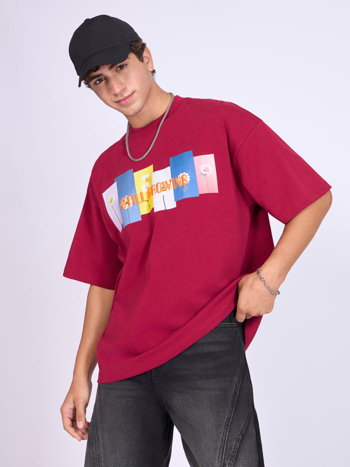 Men's Printed Baggy T-Shirt - cranberry