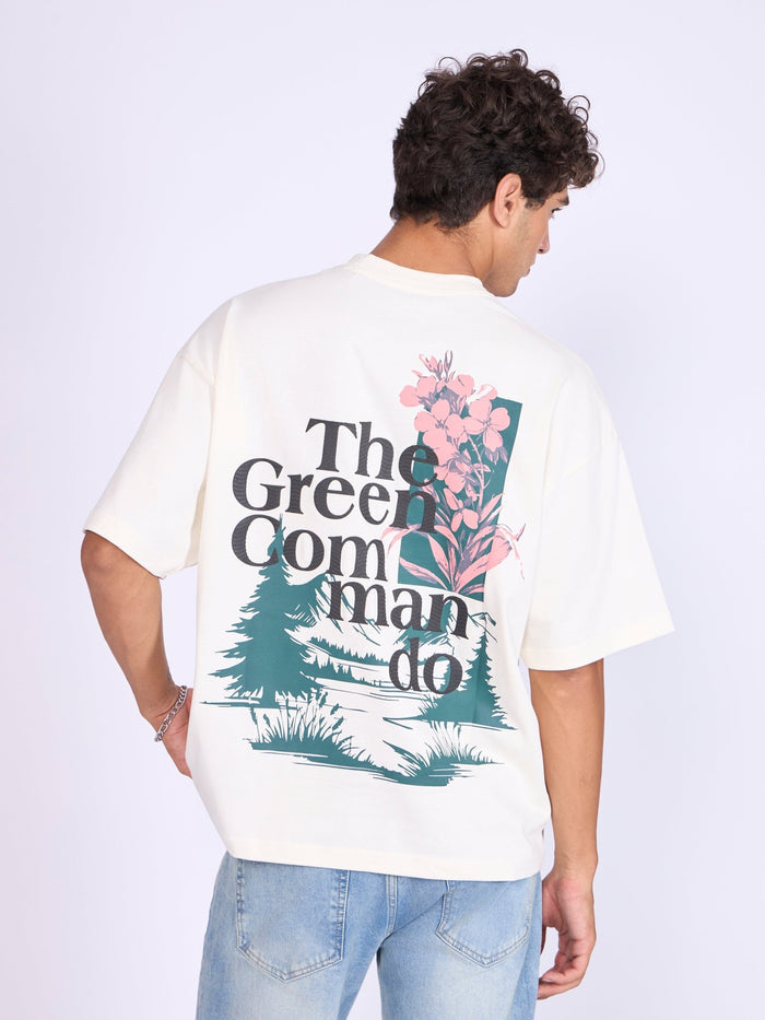 Men's Printed Baggy T-Shirt - Cream