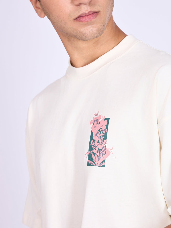 Men's Printed Baggy T-Shirt - Cream
