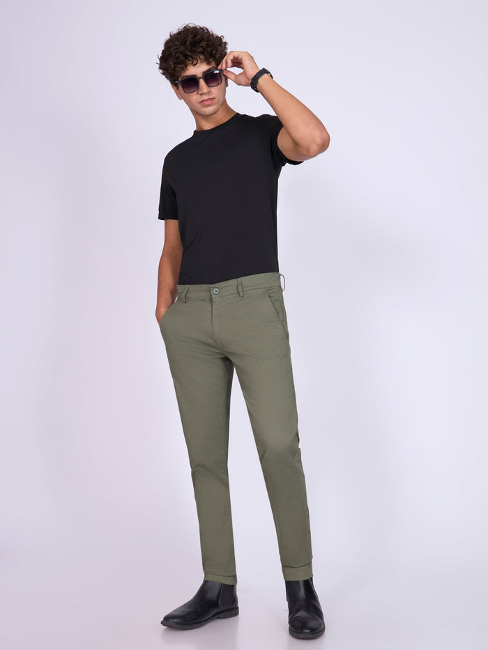Men's  Skinny Fit Cotton Pant in Pistachio Green