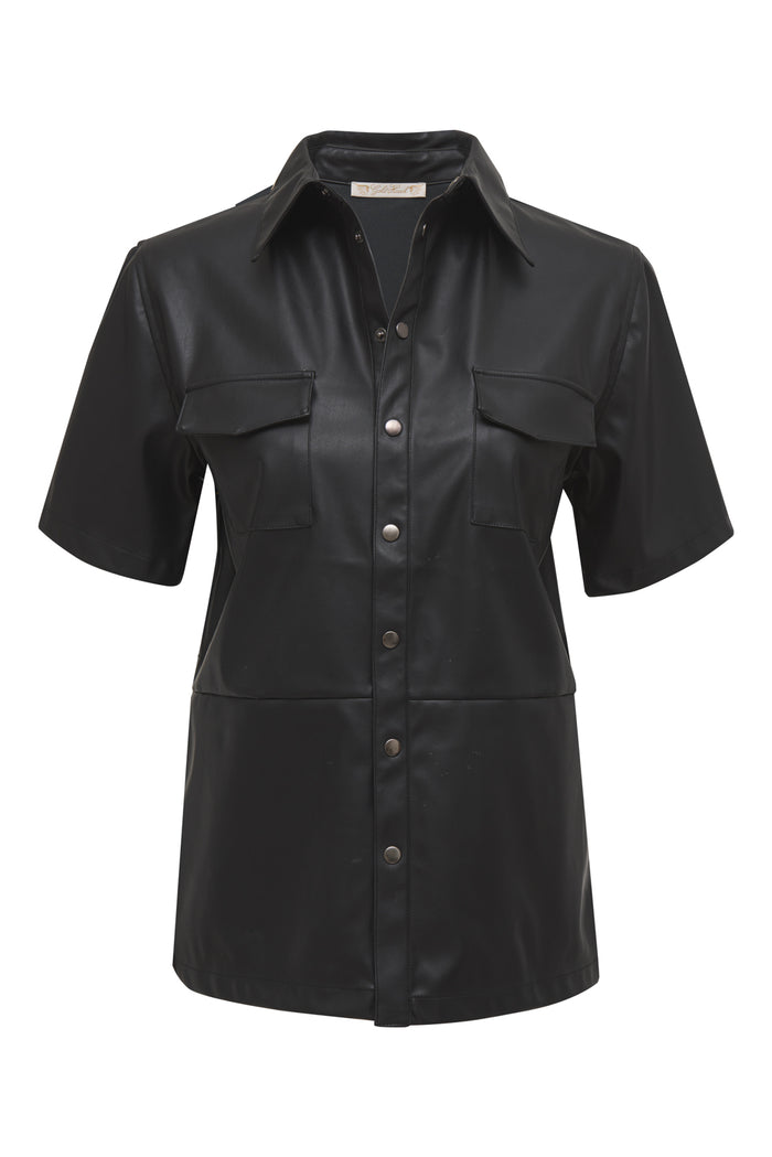 Faux Leather Short Sleeve Shirt