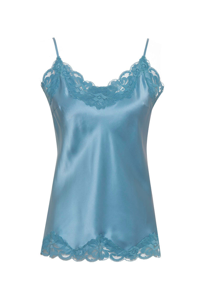 Floral Lace Silk Cami Baltic Blue