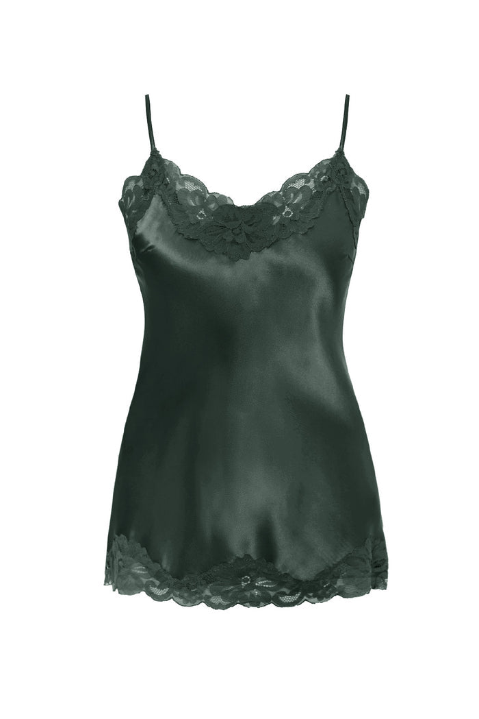 Floral Lace Silk Cami Forest Green