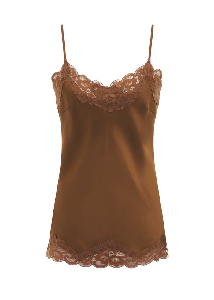 Floral Lace Silk Cami Tobacco