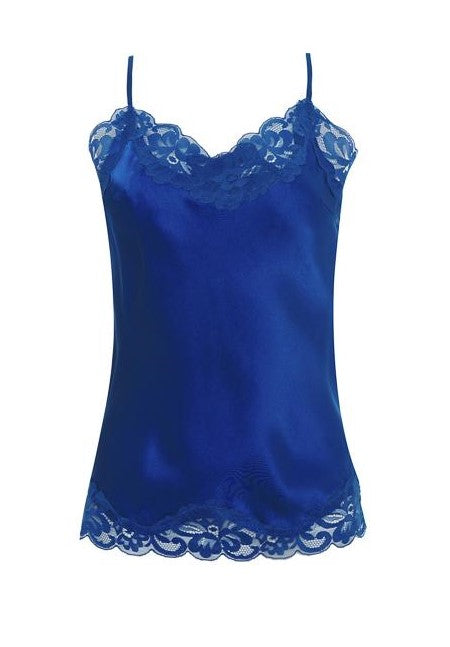 Floral Lace Silk Cami True Blue