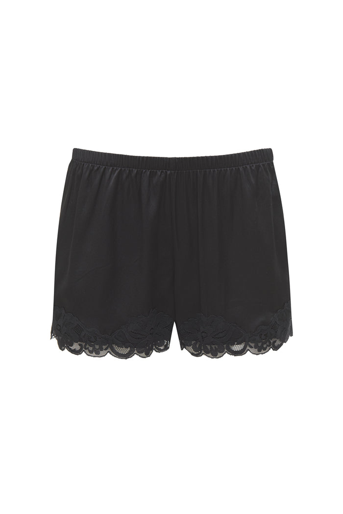 Floral Lace Silk Shorts Black