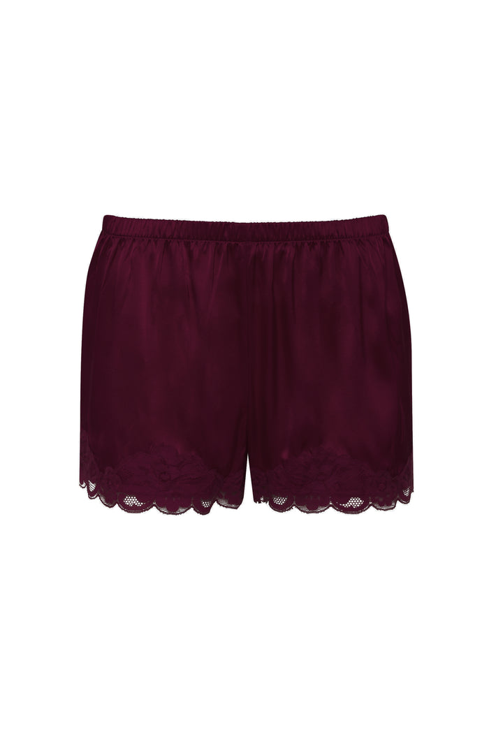 Floral Lace Silk Shorts Bordeaux