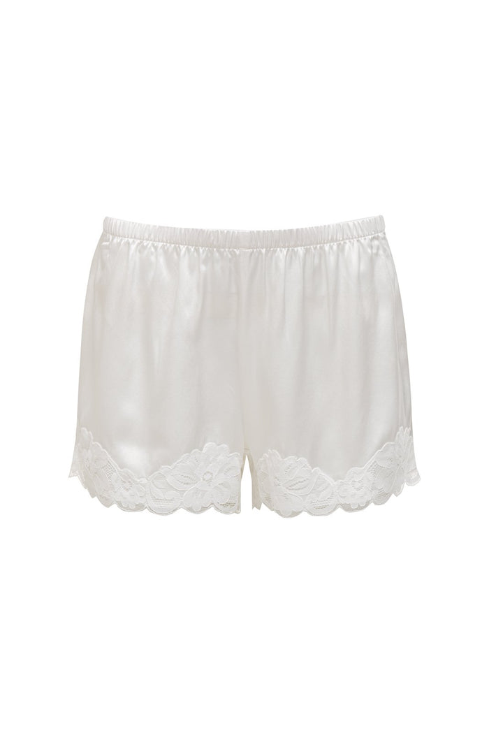 Floral Lace Silk Shorts Bright White