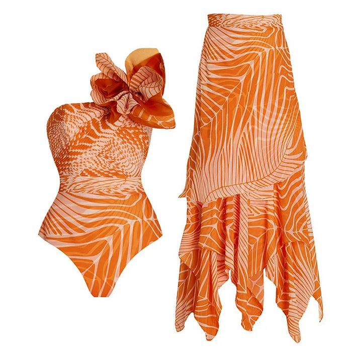 Florentine One Shoulder Swimsuit Set - Orange