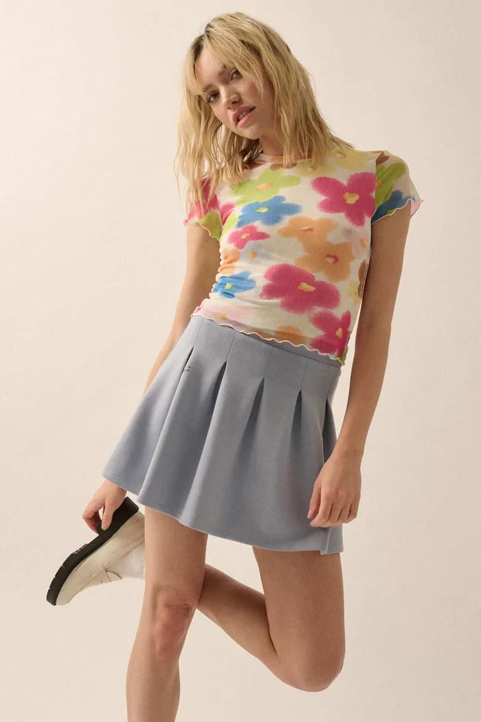 Flower Child Floral Mesh Cropped Baby Tee - ShopPromesa