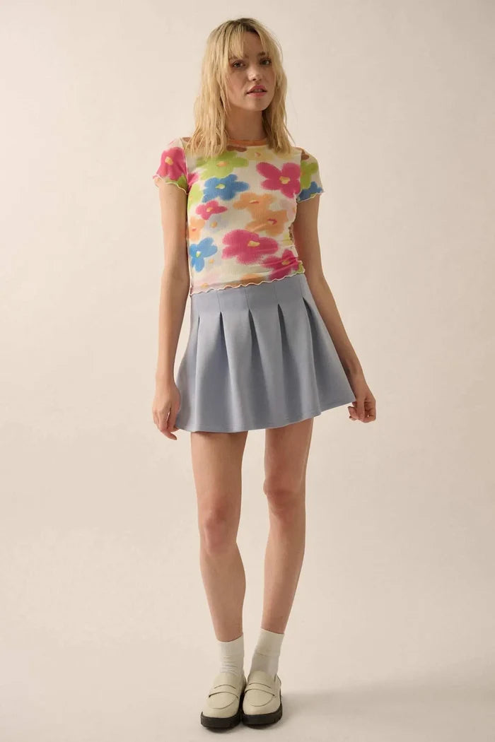 Flower Child Floral Mesh Cropped Baby Tee - ShopPromesa