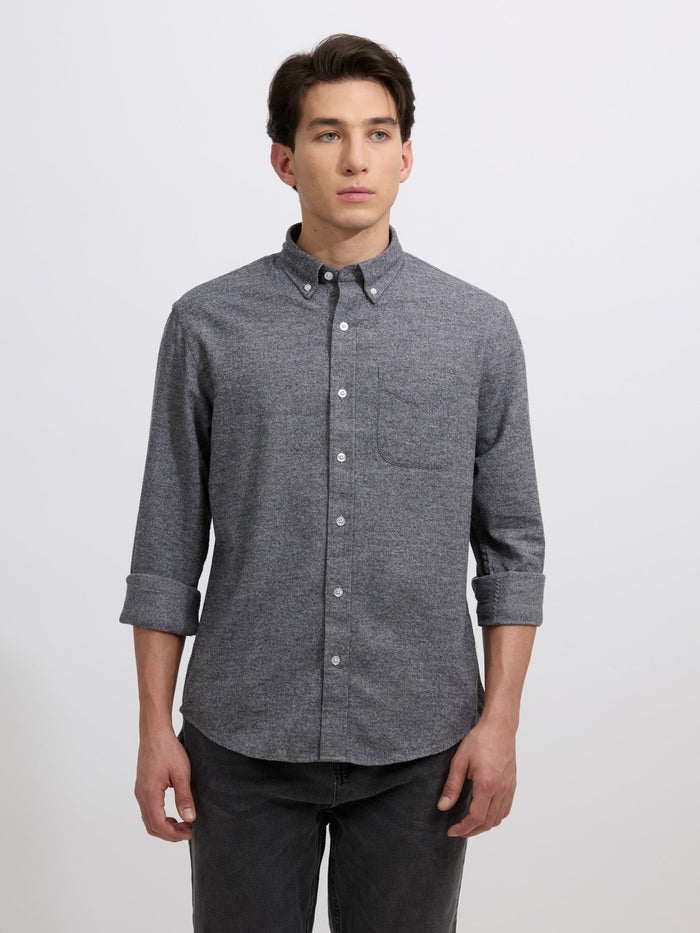 Men's Brushed Melange Plain Shirt in dark gray.