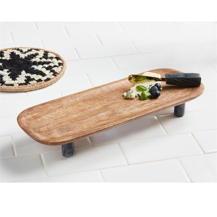 Footed Wood Marble Serving Set