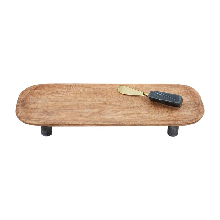 Footed Wood Marble Serving Set