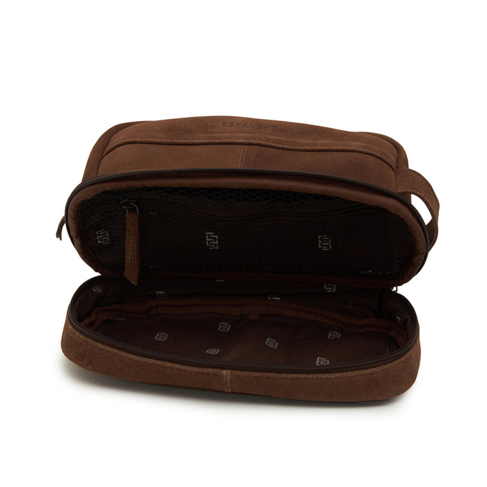 men's suede cosmetic leather bag in brown