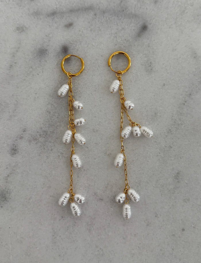 Golden Cascade Pearl Earrings
