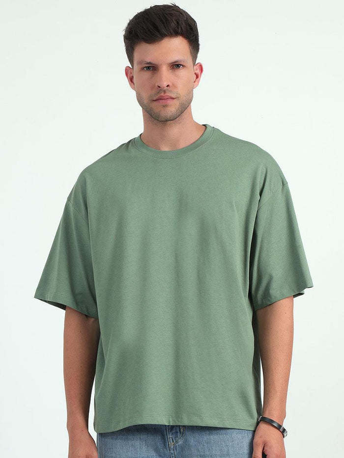 Green Baggy Fit Round Neck T-Shirt - Espanshe