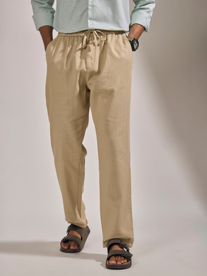 men's biege loose fit linen  joggers with an elastic waistband
joggers for men
loose fit joggers for men
