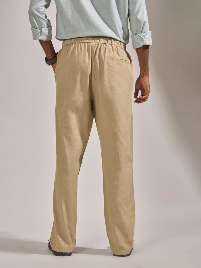 men's biege loose fit linen  joggers with an elastic waistband
joggers for men
loose fit joggers for men