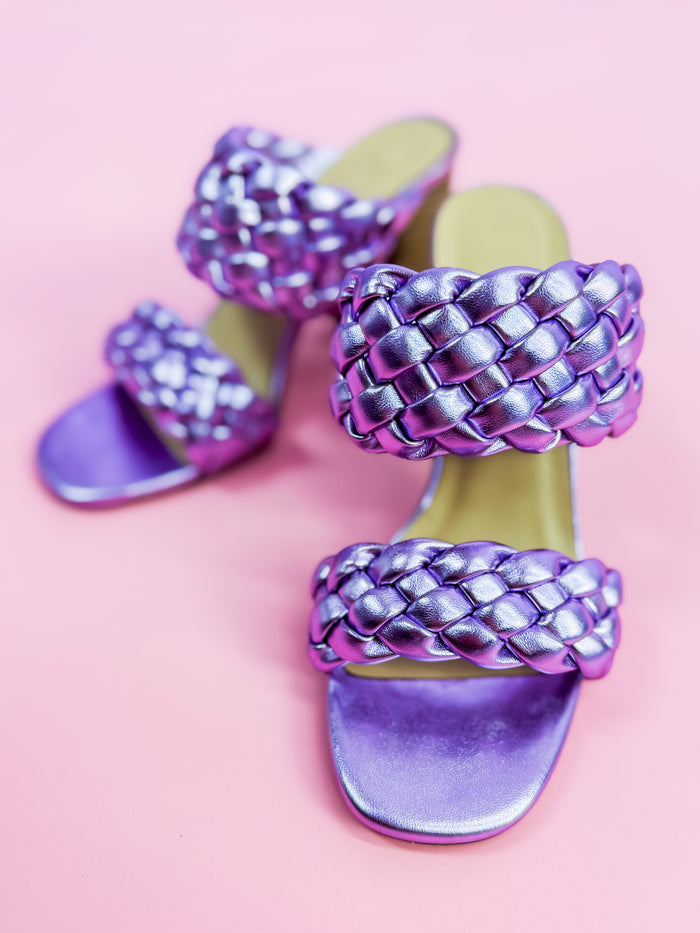 Heaven Braided Heels in Metallic Purple