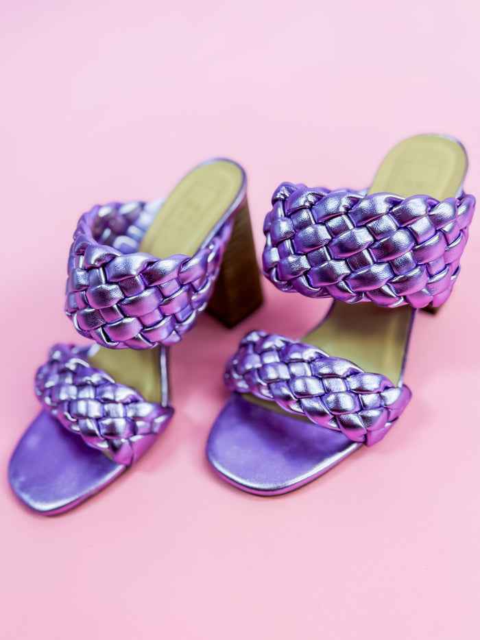 Heaven Braided Heels in Metallic Purple