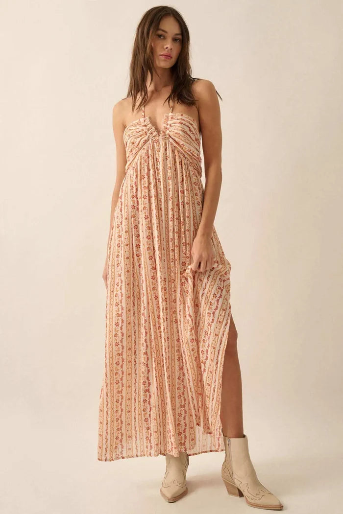 Heavenly Fields Floral-Stripe Halter Maxi Dress - ShopPromesa