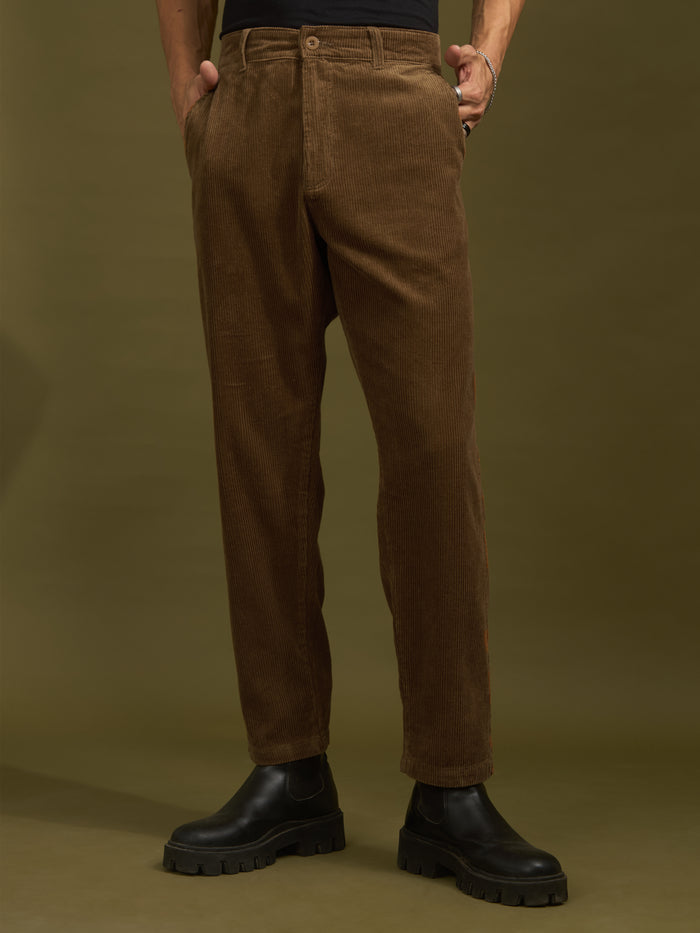men's corduroy crop trouser in burnt cinnamon