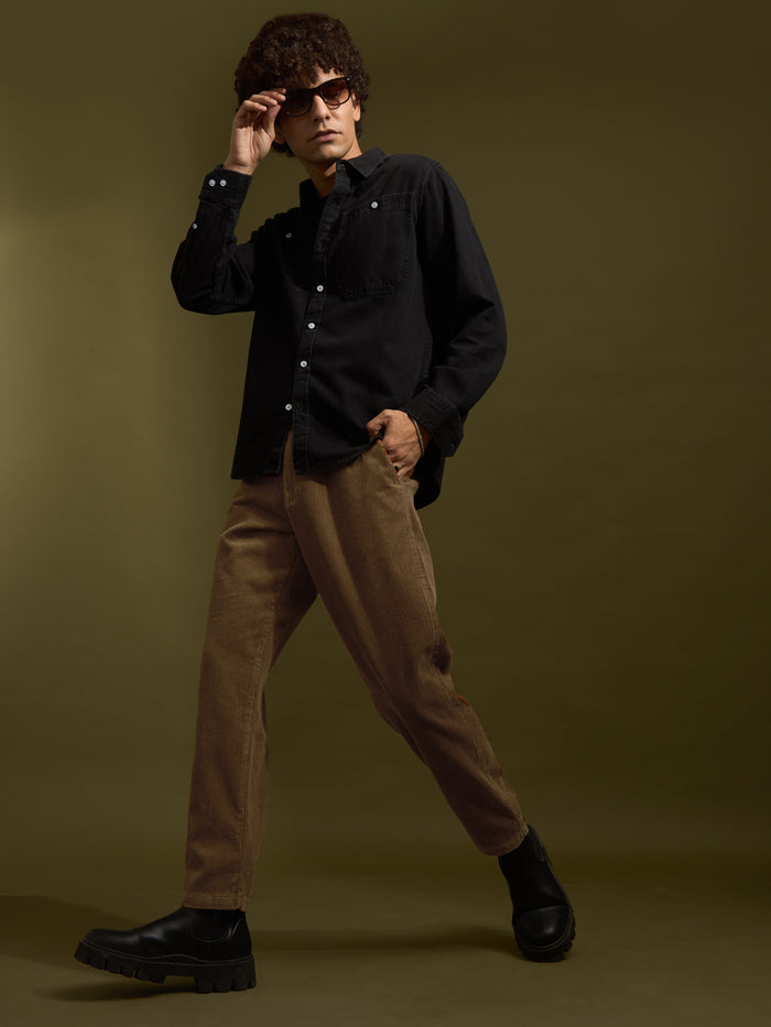 men's corduroy crop trouser in burnt cinnamon