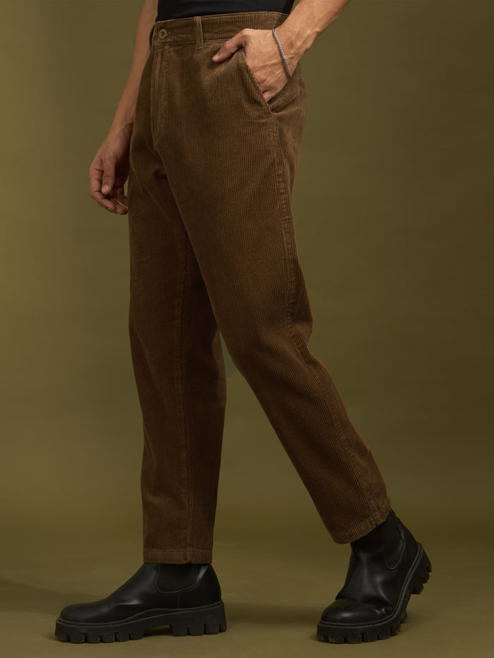 men's corduroy crop trouser in burnt cinnamon