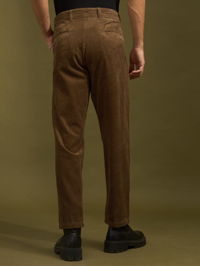 men's corduroy crop trouser in burnt cinnamon
