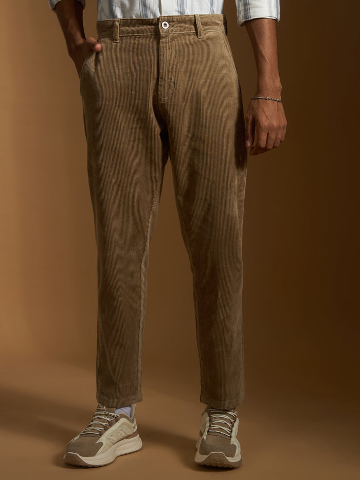 men's corduroy crop trouser in peanut brown