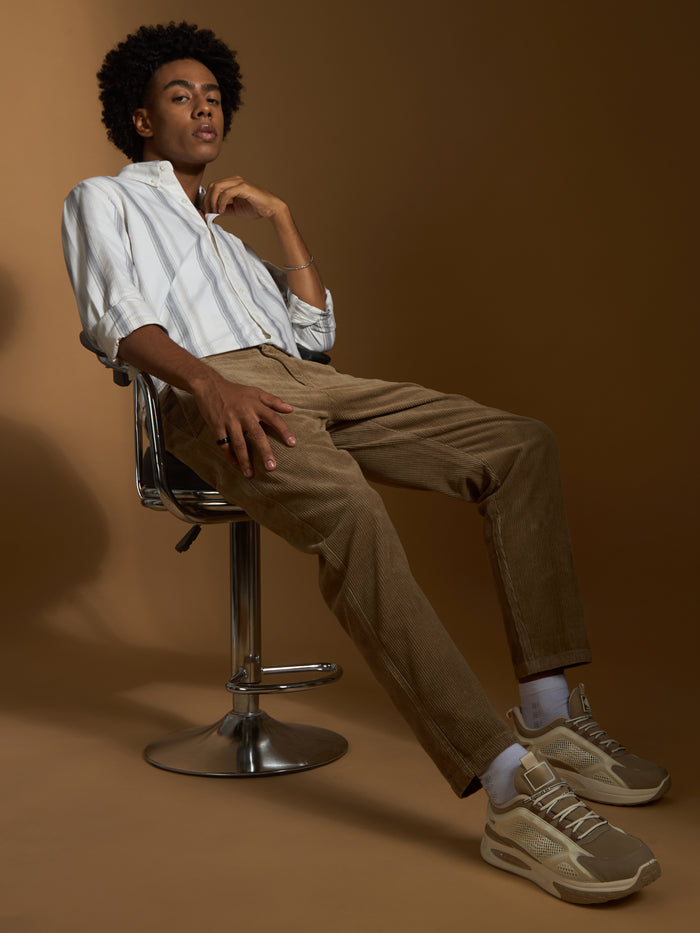 men's corduroy crop trouser in peanut brown
