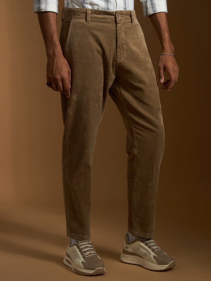 men's corduroy crop trouser in peanut brown