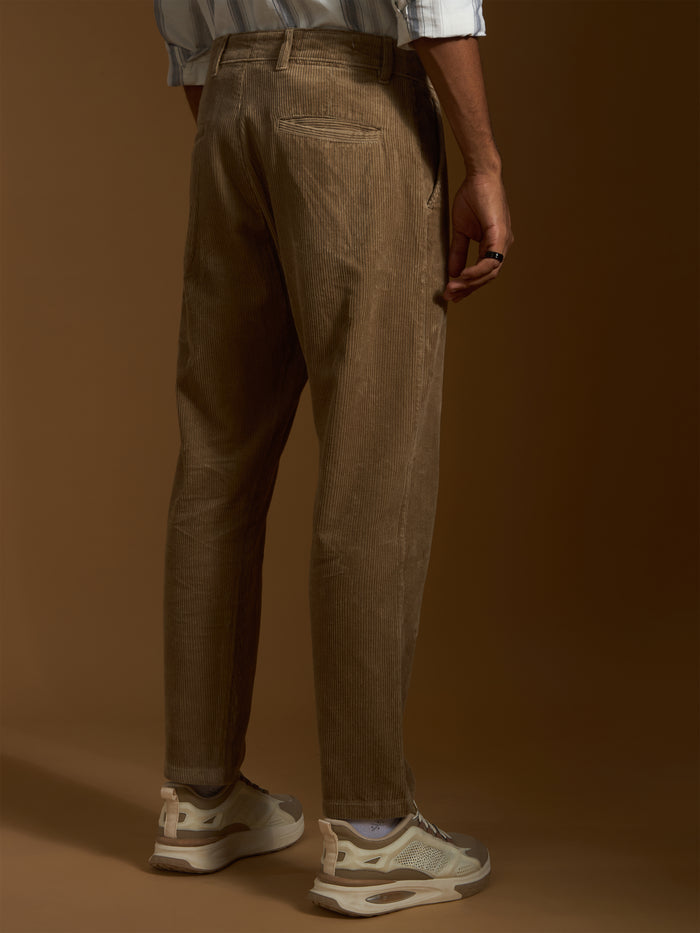 men's corduroy crop trouser in peanut brown