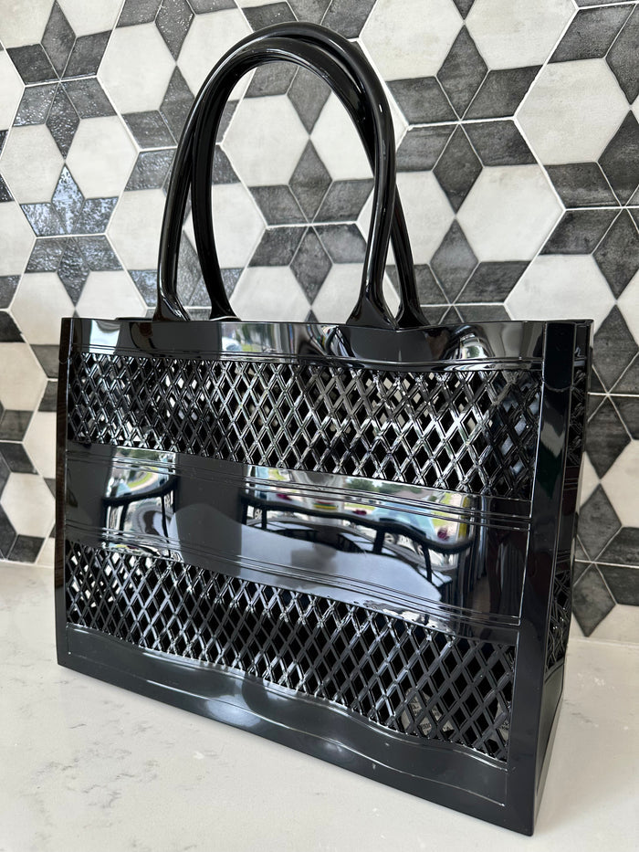 Smooth Handle Open Vented Handbag/Black