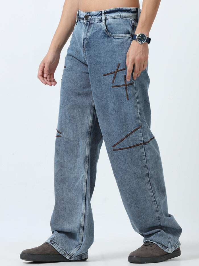loose fit jeans with stylish embroidery
loose fit jean for men
stylish jean for men