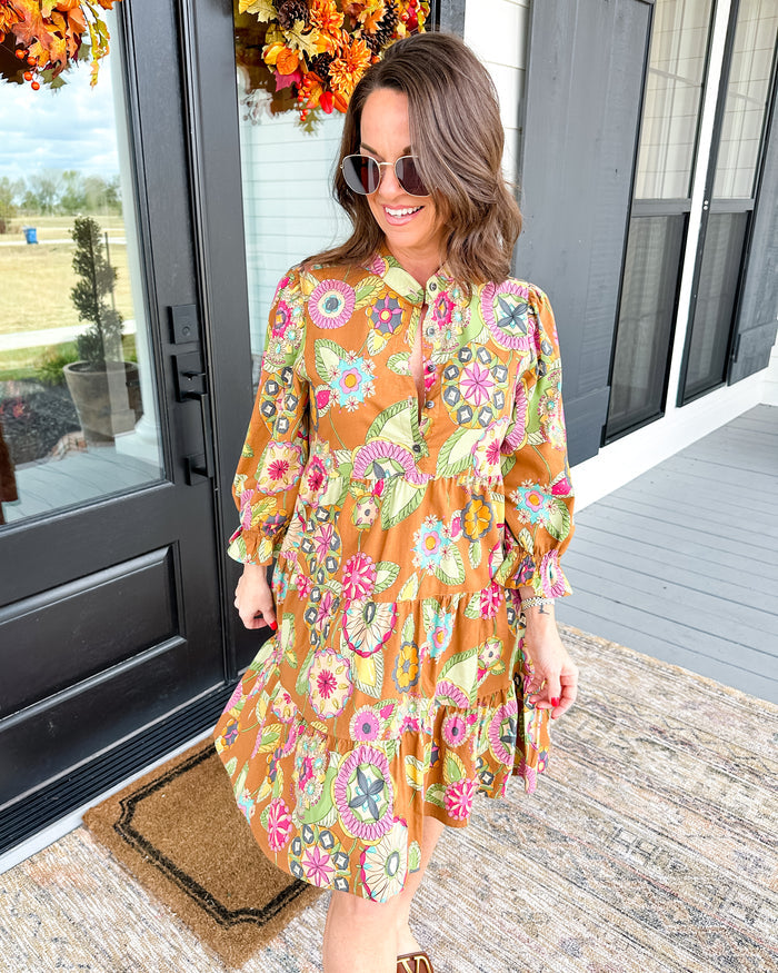Ivy Jane | Autumn Tiered mini Dress in Caramel
