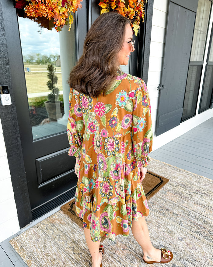 Ivy Jane | Autumn Tiered mini Dress in Caramel