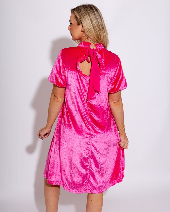 Ivy Jane | Hot Pink Velvet Smocked Dress