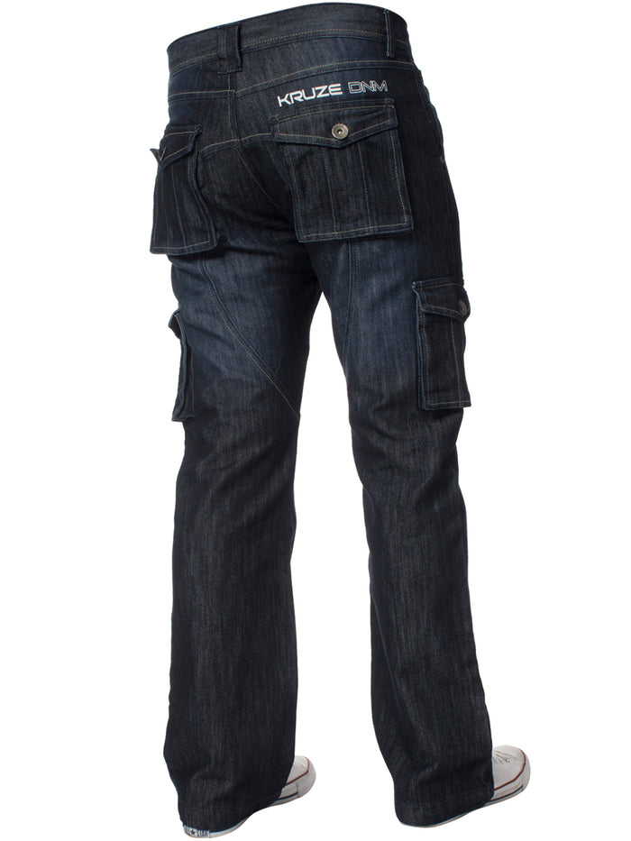 KZ126 Mens Casual Combat Cargo Work Jeans | Kruze Denim Designer Menswear KRUZE RAWDENIM