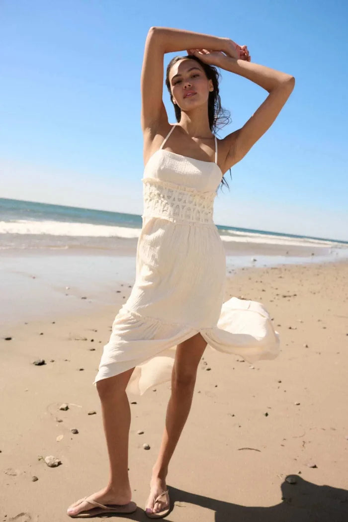 Laced Out Crochet-Trim Crinkle Cotton Maxi Dress - ShopPromesa
