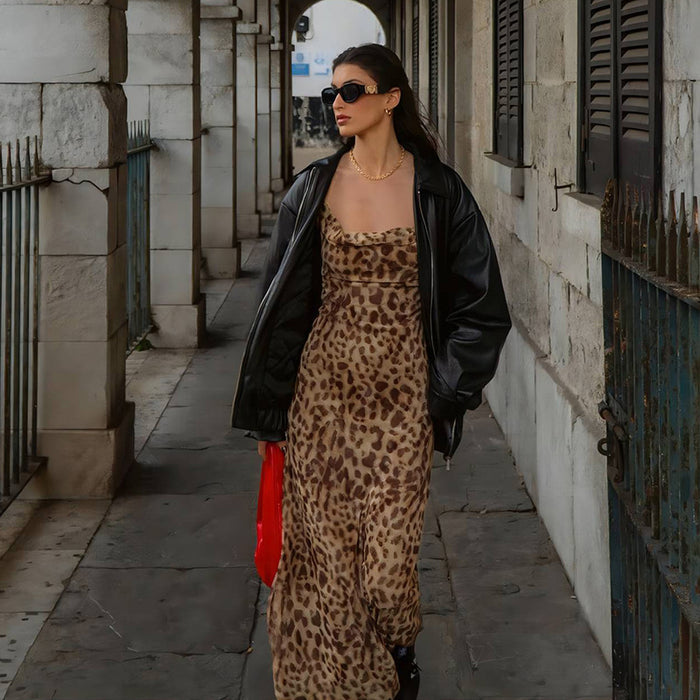 Leopard Aura Midi Dress - Brown
