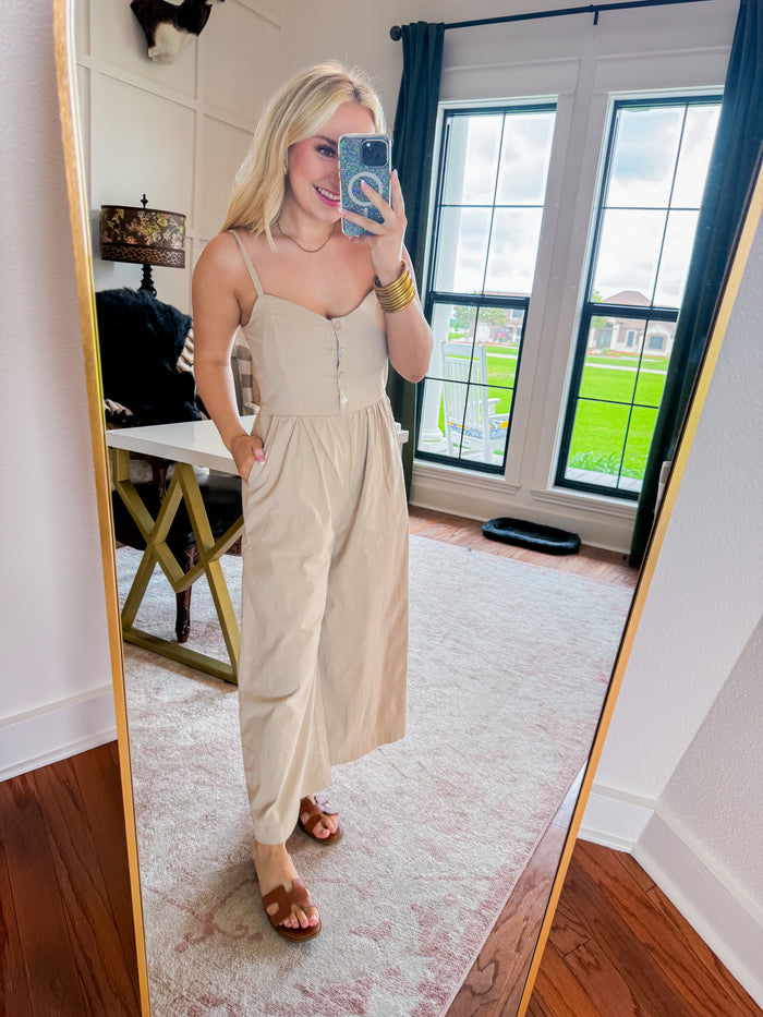 Light Taupe Sweetheart Wide Leg Jumpsuit