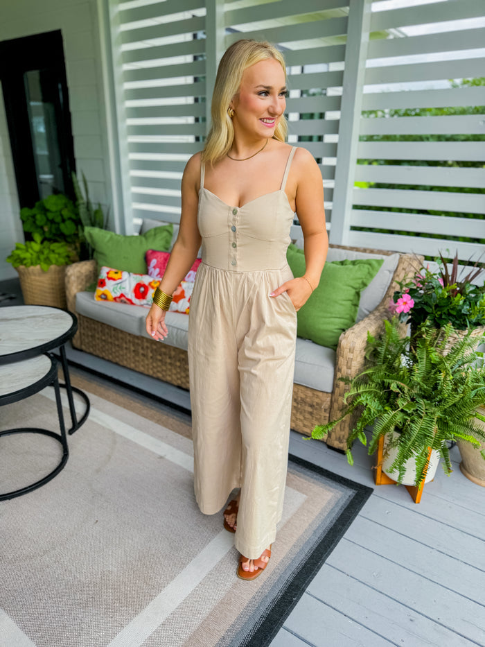 Light Taupe Sweetheart Wide Leg Jumpsuit