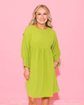 Lime Shirred Sleeve Dress