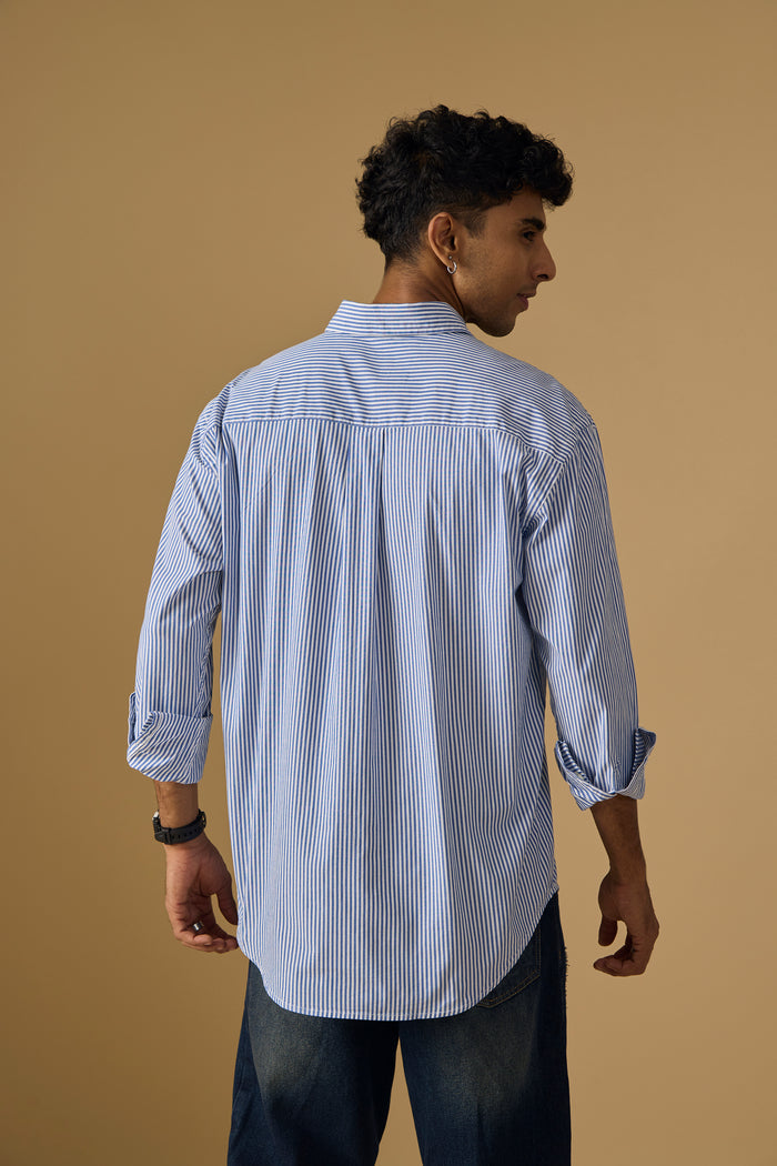 Lisandra - Oversize Striped Shirt- Ocean Blue