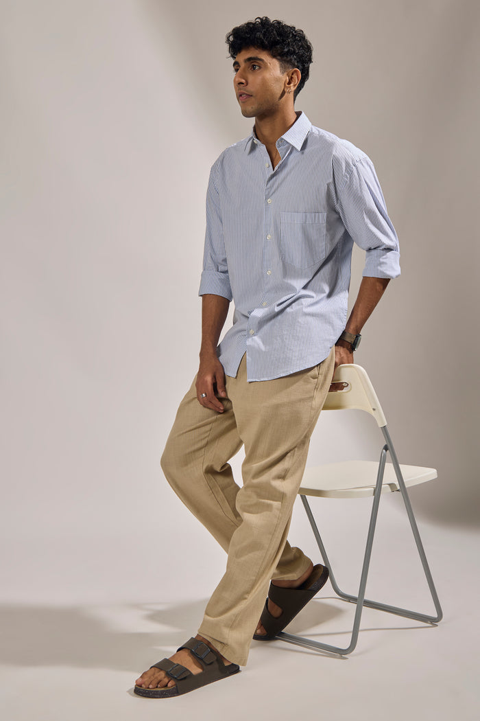 men's oversized olive blue  stripped shirt with full sleeve and chest pocket made from 100% cotton.
pure cotton shirts for men
oversized shirts for men