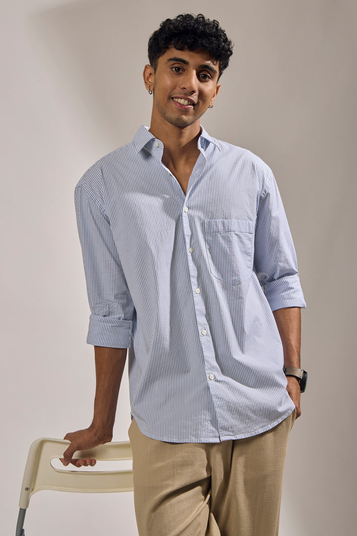 men's oversized olive blue stripped shirt with full sleeve and chest pocket made from 100% cotton.
pure cotton shirts for men
oversized shirts for men
